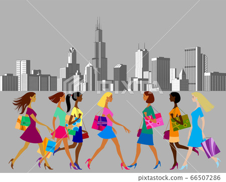 Women in a modern city, metropolis. 66507286