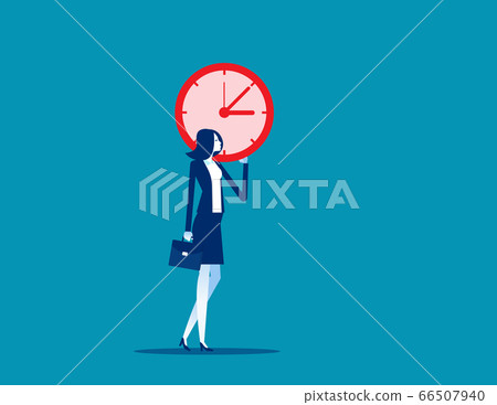 Woman carry big wall clock vector. Flat cartoon Woman carry big wall clock vector. Flat cartoon 66507940