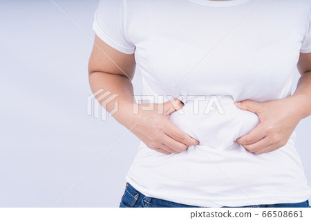 Close-up woman holding excessive belly fat, Close-up woman holding excessive belly fat, 66508661