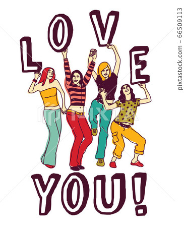 Group young woman love sign color 66509113