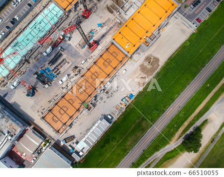 Aerial view of a condominium construction site taken with a drone 66510055