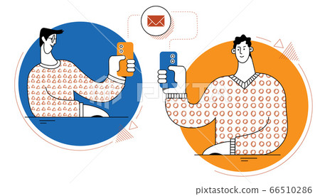 Two men are sending messages with smartphones. 66510286