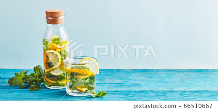 Fresh cool lemon-mint water, cocktail, detox Fresh cool lemon-mint water, cocktail, detox 66510662