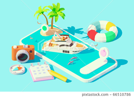Vector isometric yacht booking app illustration - Stock Illustration ...