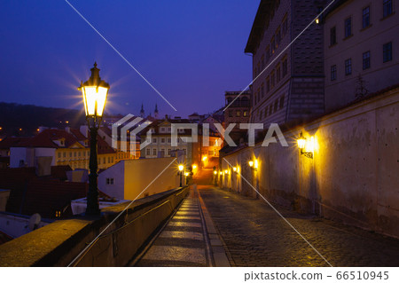 Empty street next to Prague Castle in the Empty street next to Prague Castle in the 66510945
