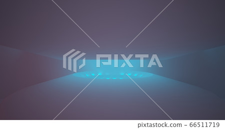 Abstract architectural background, white interior with discs. Colored neon lighting. 3D illustration and rendering. 66511719
