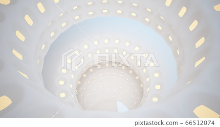 Abstract architectural background. White interior with smooth discs. Neon lighting. 3D illustration and rendering. 66512074