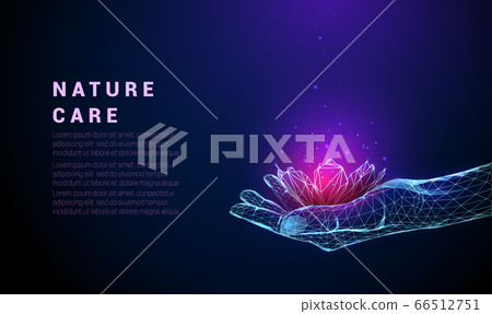 Abstract Low poly giving hand with flower. 66512751