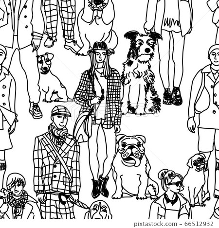 Walking people and dogs seamless pattern Walking people and dogs seamless pattern 66512932