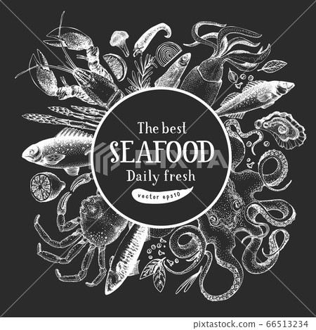 Hand drawn seafood design template. Vector Hand drawn seafood design template. Vector 66513234