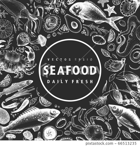 Hand drawn seafood design template. Vector Hand drawn seafood design template. Vector 66513235
