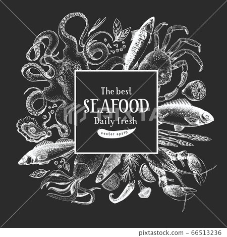 Hand drawn seafood design template. Vector Hand drawn seafood design template. Vector 66513236