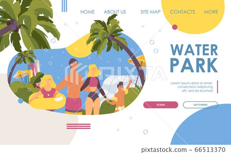 Landing page happy family at the water park. Flat Landing page happy family at the water park. Flat 66513370