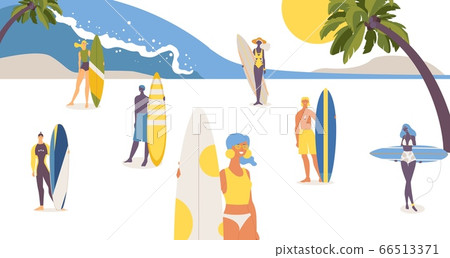 Beautiful young people with various surfboards Beautiful young people with various surfboards 66513371
