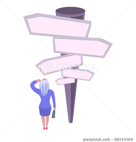 Confused, Business woman in front of a choice, white background. Confused, Business woman in front of a choice, white background. 66514369