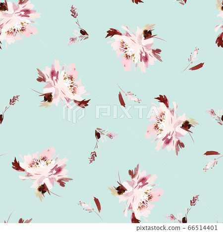 Seamless watercolor vector pattern with peonies. 66514401