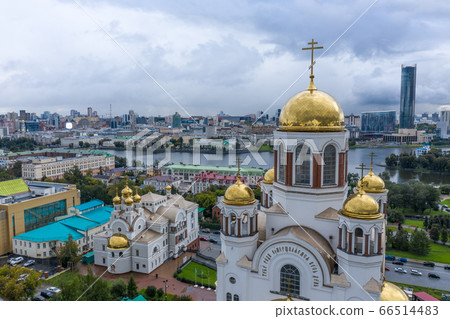 Church on Blood on place there was killed russia rey Romanov famaly, Russia, Ekaterinburg. Drone aerial view Church on Blood on place there was killed russia rey Romanov famaly, Russia, Ekaterinburg. Drone aerial view 66514483