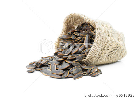 Sunflower seeds in sack on a white background Sunflower seeds in sack on a white background 66515923