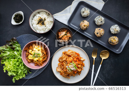 top view variety korean food dishes top view variety korean food dishes 66516313