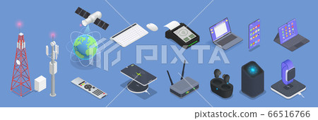 Colored Wireless Technologies Isometric Icon Set - Stock Illustration ...