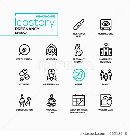 Pregnancy - vector line design style icons set - Stock Illustration ...
