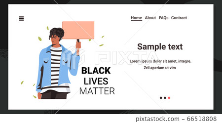 african american man holding blank cardboard banner black lives matter campaign against racial discrimination 66518808