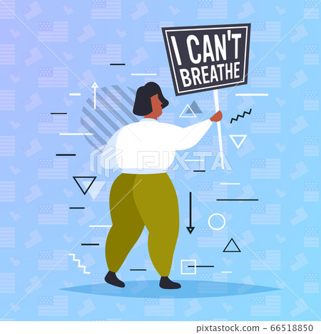 woman holding i cant breathe banner black lives matter campaign against racial discrimination 66518850