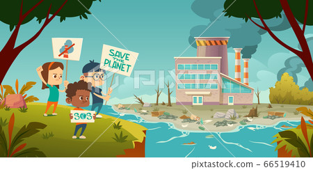 Eco protest, kids with save planet banners strike Eco protest, kids with save planet banners strike 66519410