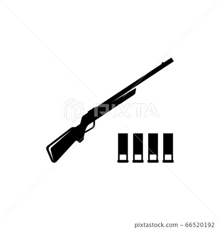 Hunting Shotgun and Bullets, Carbine Rifle. Flat 66520192