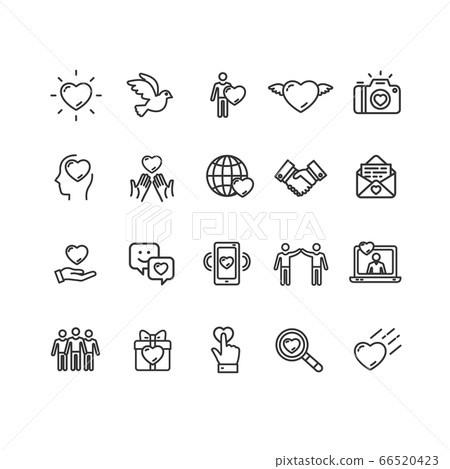 Friendship Dating and Love Black Thin Line Icon Set. Vector Friendship Dating and Love Black Thin Line Icon Set. Vector 66520423