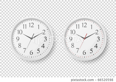 Vector 3d Realistic Simple Round White Wall Office Clock with White Dial Icon Set Closeup Isolated on Transparent Background. Design Template, Mock-up for Branding, Advertise. Front or Top View Vector 3d Realistic Simple Round White Wall Office Clock with White Dial Icon Set Closeup Isolated on Transparent Background. Design Template, Mock-up for Branding, Advertise. Front or Top View 66520598