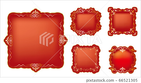 Graphic Illustration Material Baroque Style: Beautiful Label Design, Ornament Decorative Rule Set｜Red x Gold 66521305
