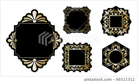 Graphic Illustration Material Baroque Style: Beautiful Label Design and Ornament Decorative Rule Set｜Black x Gold 66521312