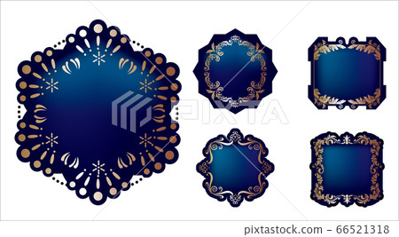 Graphic Illustration Material Baroque Style: Beautiful Label Design and Ornament Decorative Rule Set｜Blue×Gold 66521318