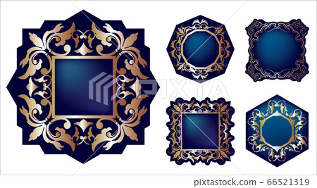 Graphic Illustration Material Baroque Style: Beautiful Label Design and Ornament Decorative Rule Set｜Blue×Gold 66521319