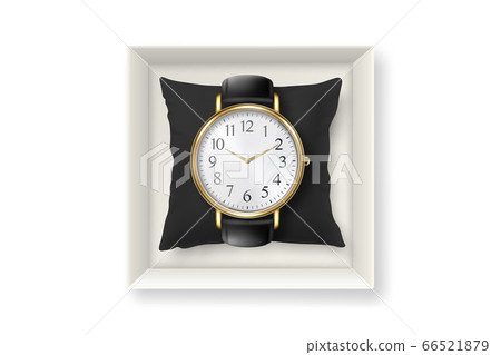3d Vector Realistic Golden Classic Vintage Unisex Wrist Watch in Paper Box Icon Closeup Isolated on White Background. Design Template of Wristwatch with Leather Bracelet. Top View 3d Vector Realistic Golden Classic Vintage Unisex Wrist Watch in Paper Box Icon Closeup Isolated on White Background. Design Template of Wristwatch with Leather Bracelet. Top View 66521879