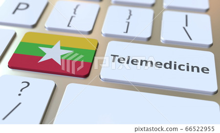 Telemedicine text and flag of Myanmar on the computer keyboard. Remote medical services related conceptual 3D rendering 66522955