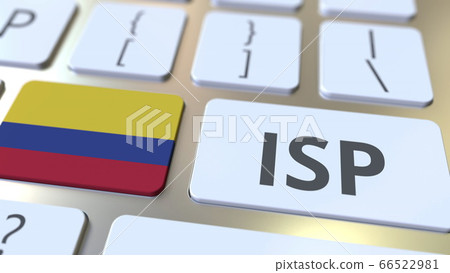 ISP or Internet Service Provider text and flag of Colombia on the computer keyboard. National web access service related 3D rendering 66522981
