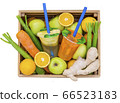 Juice Cups with space for logo in the vegetable drawer with fruit pple, lemon, carrot, celery, ginger, 66523183