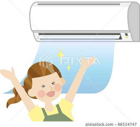 Air conditioning Comfortable woman who raises hands and rejoices Air conditioning Comfortable woman who raises hands and rejoices 66524747