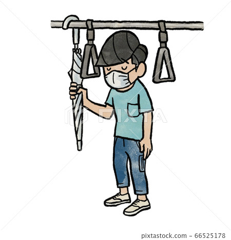 在火車上用雨傘代替皮革的男人 66525178