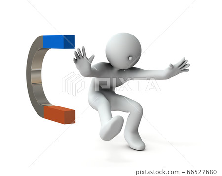 一個人被磁鐵吸引。 3D渲染 66527680
