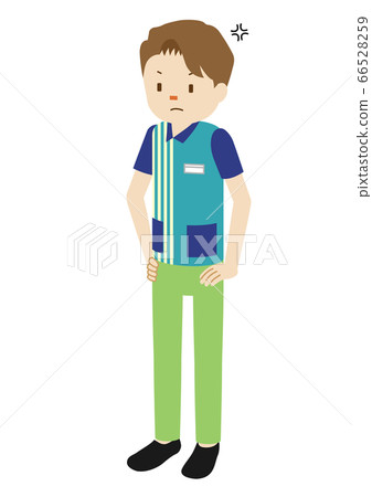Illustration of a male salesclerk at a convenience store (angry figure) Illustration of a male salesclerk at a convenience store (angry figure) 66528259