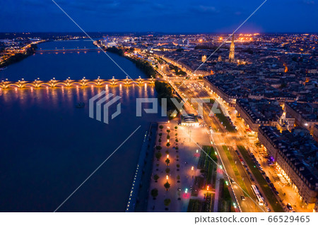 Night view from the drone on the Bordeaux. France Night view from the drone on the Bordeaux. France 66529465