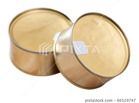 View of closed silver tin can for food View of closed silver tin can for food 66529747