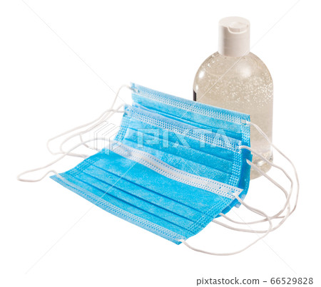 Medical mask and bottle with hand rub Medical mask and bottle with hand rub 66529828