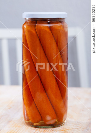 Closed jar with canned Vienna sausages Closed jar with canned Vienna sausages 66530253