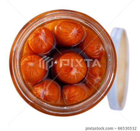 Tinned sausages in glass jar Tinned sausages in glass jar 66530532