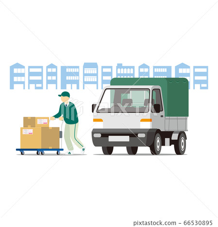 Couriers, delivery staff pushing carts, delivery trucks (forward facing) Couriers, delivery staff pushing carts, delivery trucks (forward facing) 66530895