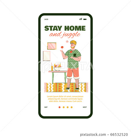 Mobile page design with Stay Home and Juggle slogan and man vector illustration. Mobile page design with Stay Home and Juggle slogan and man vector illustration. 66532520